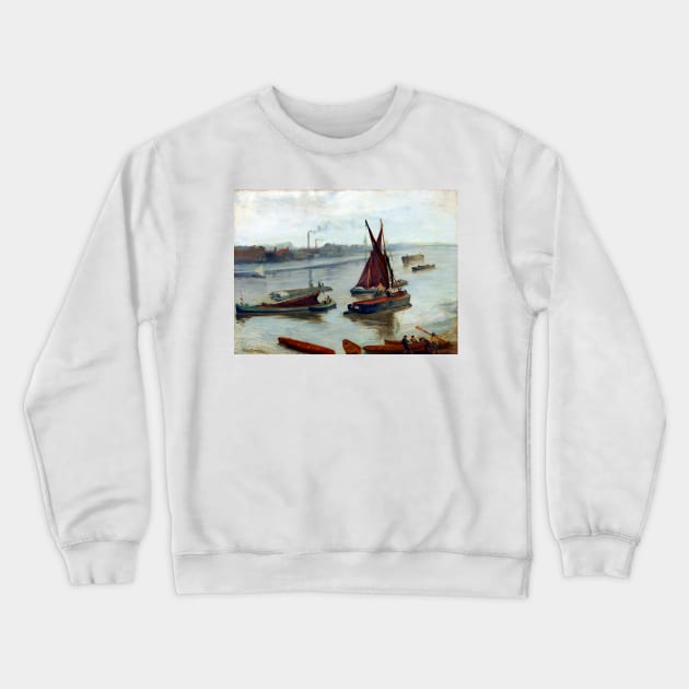 James McNeil Whistler Grey and Silver, Old Battersea Reach Crewneck Sweatshirt by pdpress